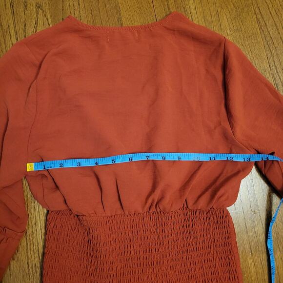 Rust Surplice Neckline Ruffle Sleeve Smocked Waist Blouse Fairy Core Boho Sz XS - Picture 5 of 7